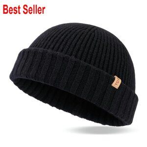 Merino Wool Fisherman Beanie Knit Skull Cap Cuffed Winter Hat Unisex
